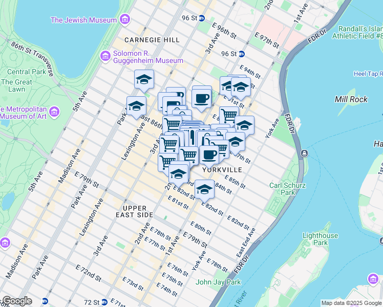 map of restaurants, bars, coffee shops, grocery stores, and more near in New York
