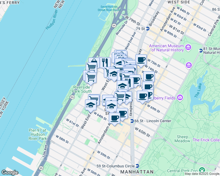 map of restaurants, bars, coffee shops, grocery stores, and more near in New York