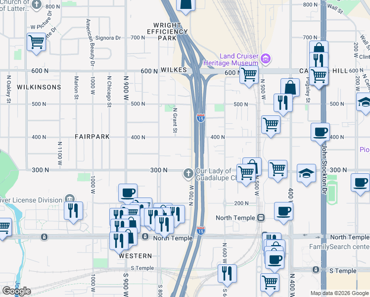 map of restaurants, bars, coffee shops, grocery stores, and more near 359 North 700 West in Salt Lake City
