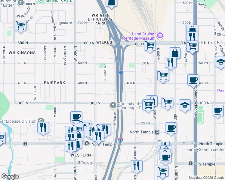 map of restaurants, bars, coffee shops, grocery stores, and more near 359 North 700 West in Salt Lake City