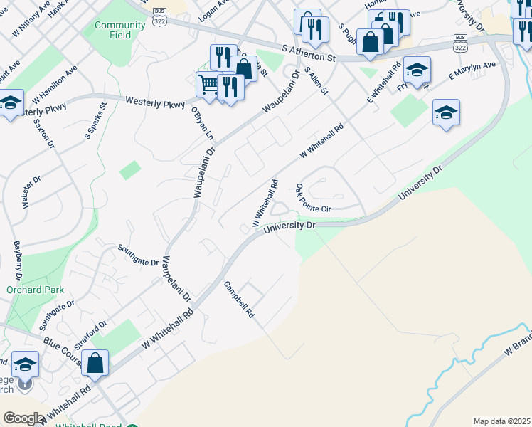 map of restaurants, bars, coffee shops, grocery stores, and more near 145 Winchester Court in State College