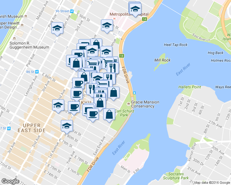 map of restaurants, bars, coffee shops, grocery stores, and more near in New York