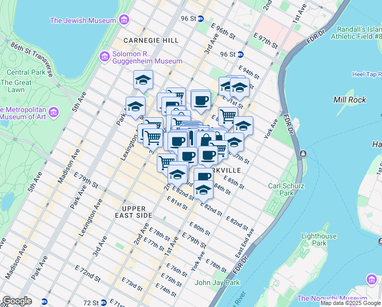 map of restaurants, bars, coffee shops, grocery stores, and more near in New York