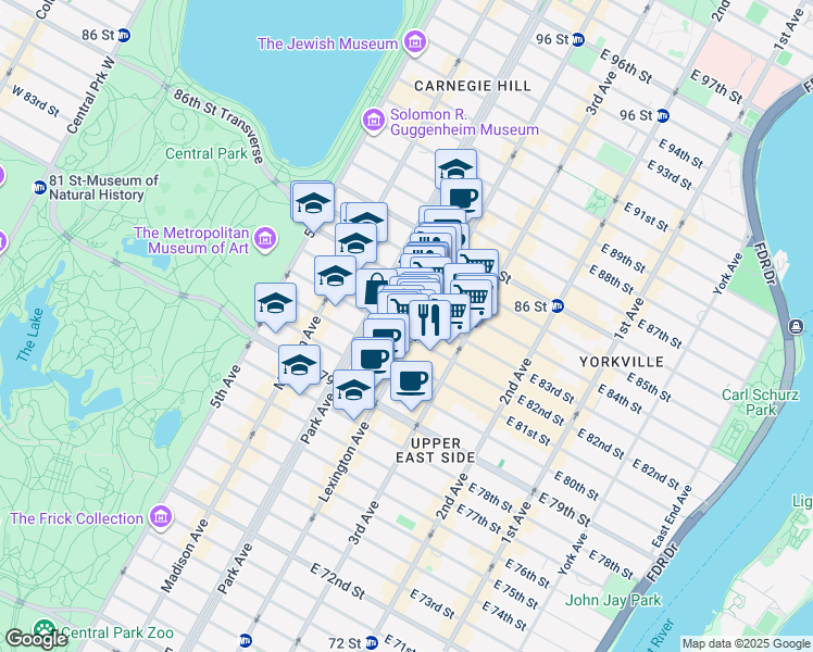map of restaurants, bars, coffee shops, grocery stores, and more near in New York