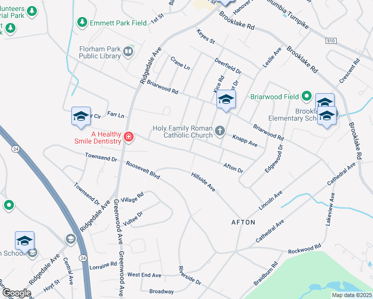 map of restaurants, bars, coffee shops, grocery stores, and more near 31 Afton Drive in Florham Park