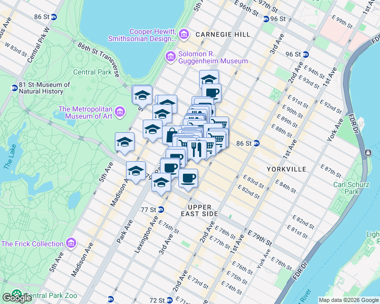 map of restaurants, bars, coffee shops, grocery stores, and more near in New York