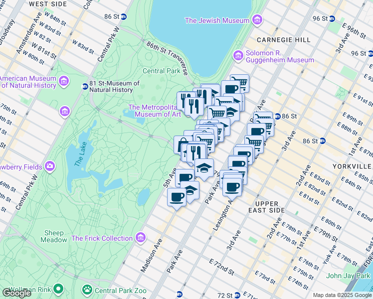 map of restaurants, bars, coffee shops, grocery stores, and more near 983 5th Avenue in New York