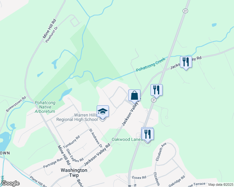 map of restaurants, bars, coffee shops, grocery stores, and more near 8 Pohatcong Terrace in Washington