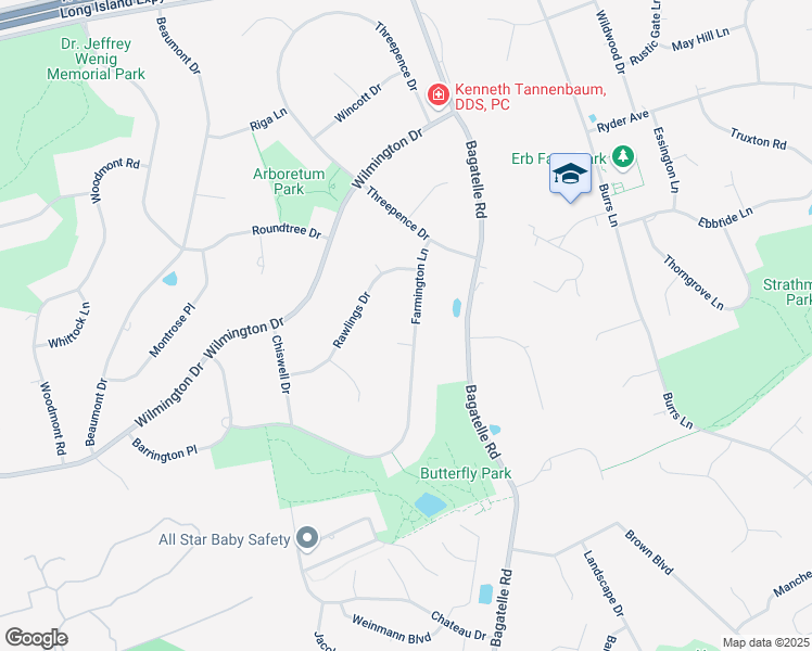 map of restaurants, bars, coffee shops, grocery stores, and more near 39 Farmington Lane in Melville