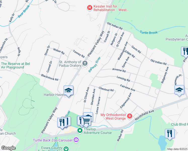map of restaurants, bars, coffee shops, grocery stores, and more near 297 Saint Cloud Avenue in West Orange