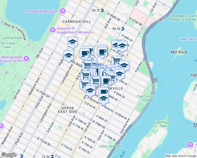 map of restaurants, bars, coffee shops, grocery stores, and more near in New York