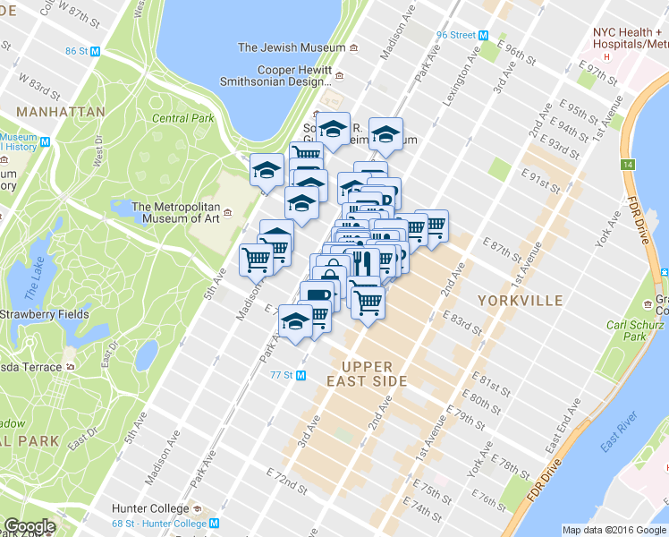 map of restaurants, bars, coffee shops, grocery stores, and more near in New York