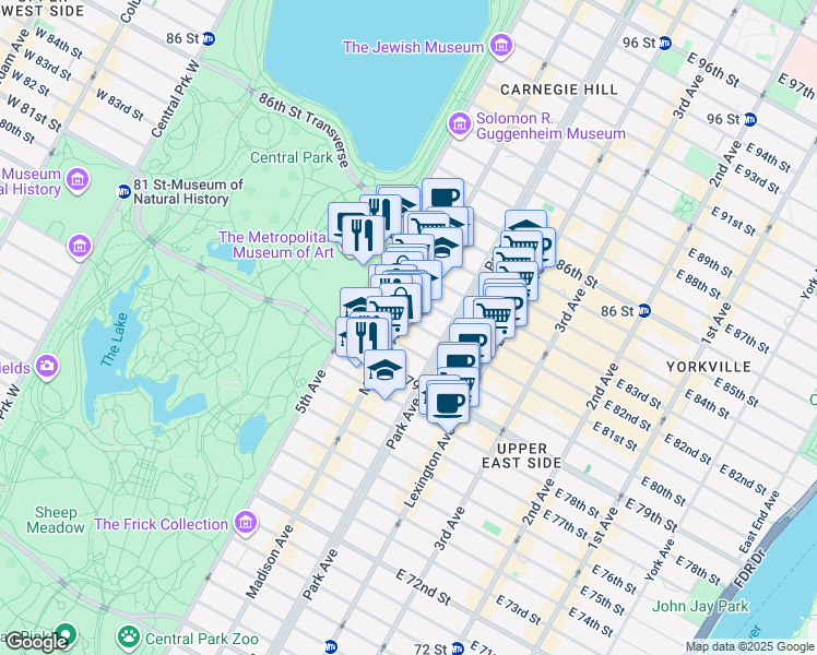 map of restaurants, bars, coffee shops, grocery stores, and more near in New York