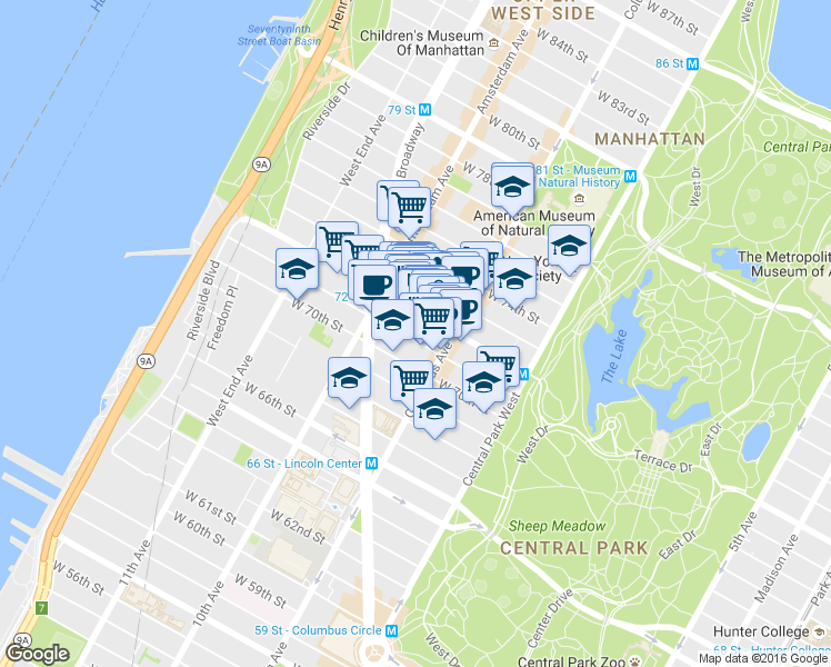 map of restaurants, bars, coffee shops, grocery stores, and more near in New York