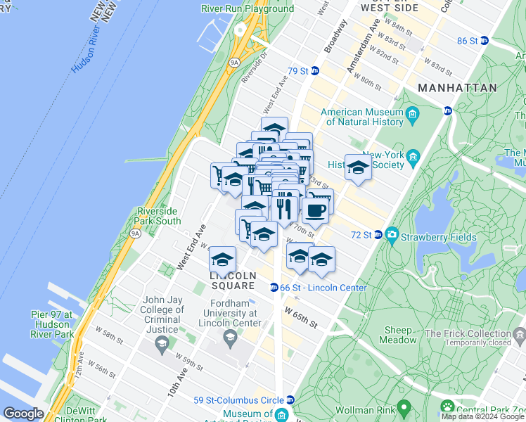 map of restaurants, bars, coffee shops, grocery stores, and more near in New York