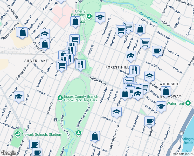 map of restaurants, bars, coffee shops, grocery stores, and more near in Newark