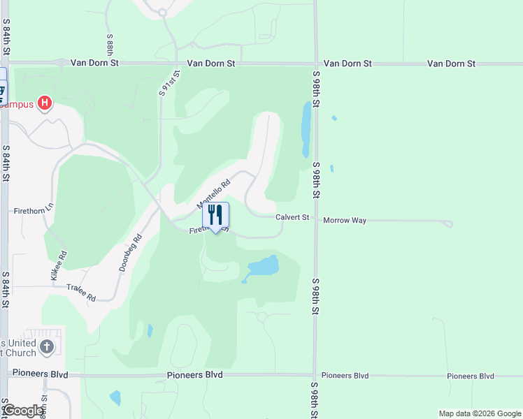 map of restaurants, bars, coffee shops, grocery stores, and more near 9500 Calvert Street in Lincoln