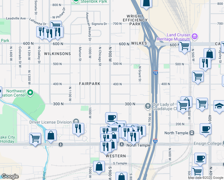 map of restaurants, bars, coffee shops, grocery stores, and more near 364 900 West in Salt Lake City
