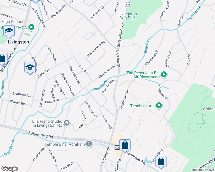 map of restaurants, bars, coffee shops, grocery stores, and more near 12 Rale Terrace in Livingston