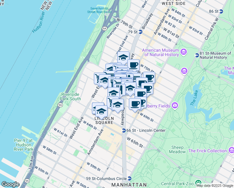 map of restaurants, bars, coffee shops, grocery stores, and more near in New York