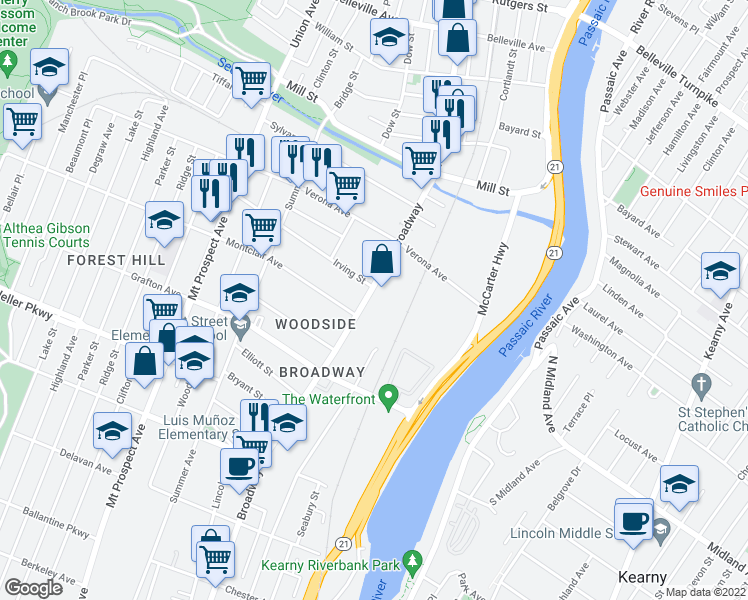 map of restaurants, bars, coffee shops, grocery stores, and more near 817 Broadway in Newark