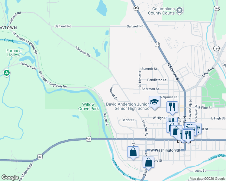 map of restaurants, bars, coffee shops, grocery stores, and more near 718 Sunset Drive in Lisbon
