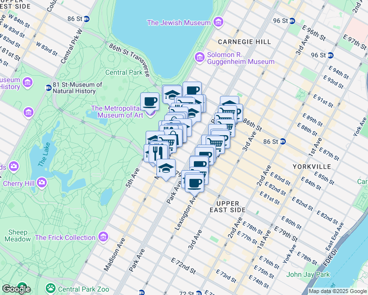 map of restaurants, bars, coffee shops, grocery stores, and more near 1053 East 81st Street in New York