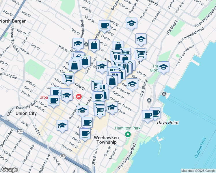 map of restaurants, bars, coffee shops, grocery stores, and more near 4504 Brown Street in Union City