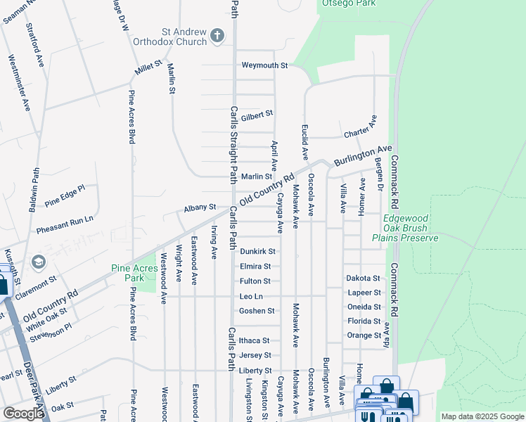map of restaurants, bars, coffee shops, grocery stores, and more near 32 Albany Street in Deer Park