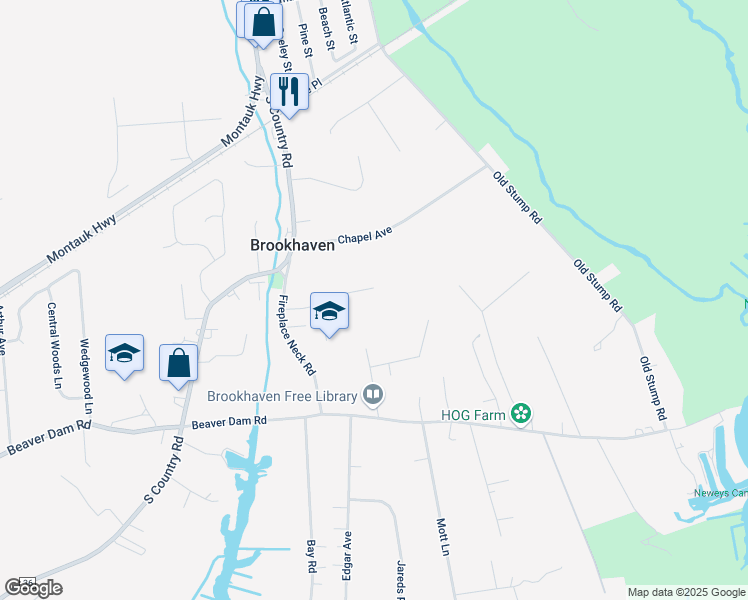 map of restaurants, bars, coffee shops, grocery stores, and more near 14 Brook Nursery Drive in Brookhaven