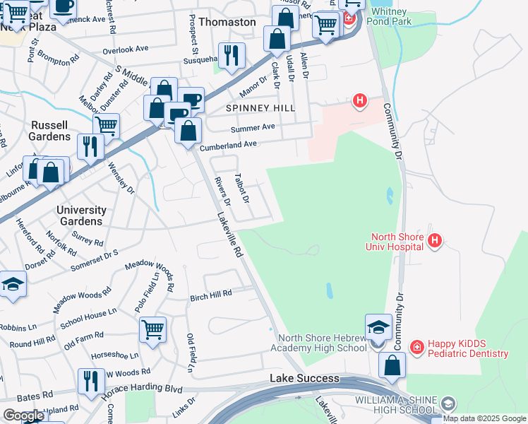 map of restaurants, bars, coffee shops, grocery stores, and more near 14 Grenfell Drive in Lake Success