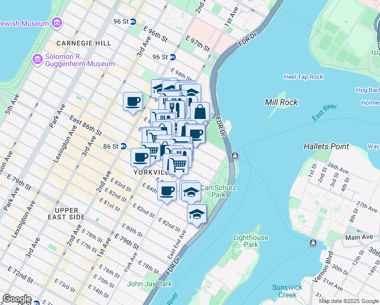 map of restaurants, bars, coffee shops, grocery stores, and more near in New York