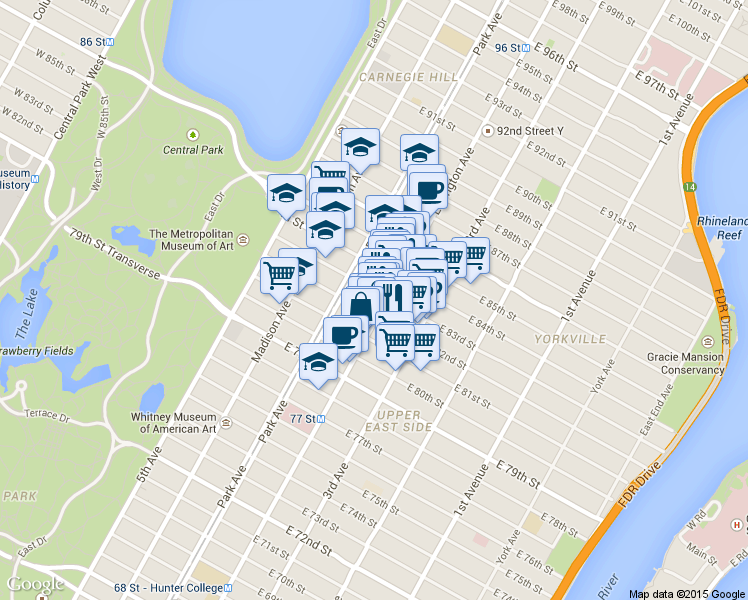 map of restaurants, bars, coffee shops, grocery stores, and more near in New York