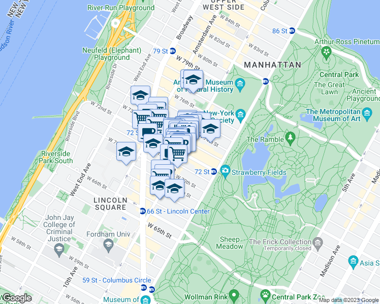 map of restaurants, bars, coffee shops, grocery stores, and more near in New York