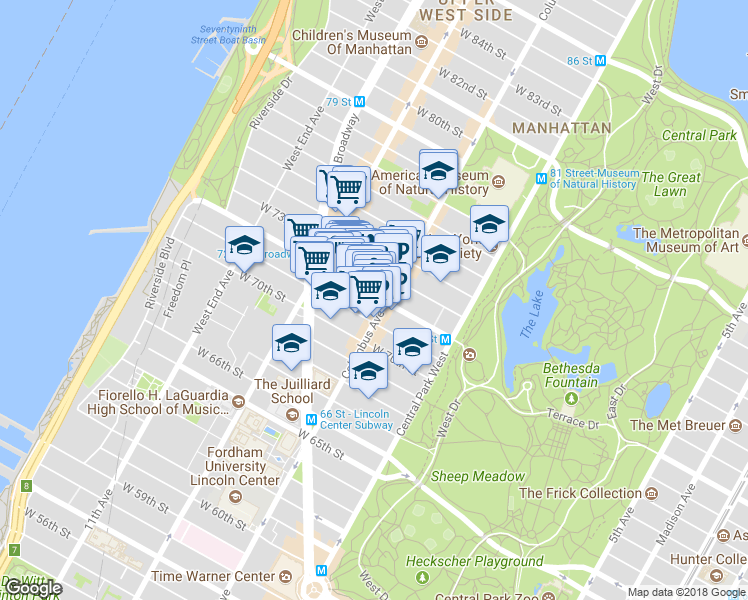 map of restaurants, bars, coffee shops, grocery stores, and more near in New York
