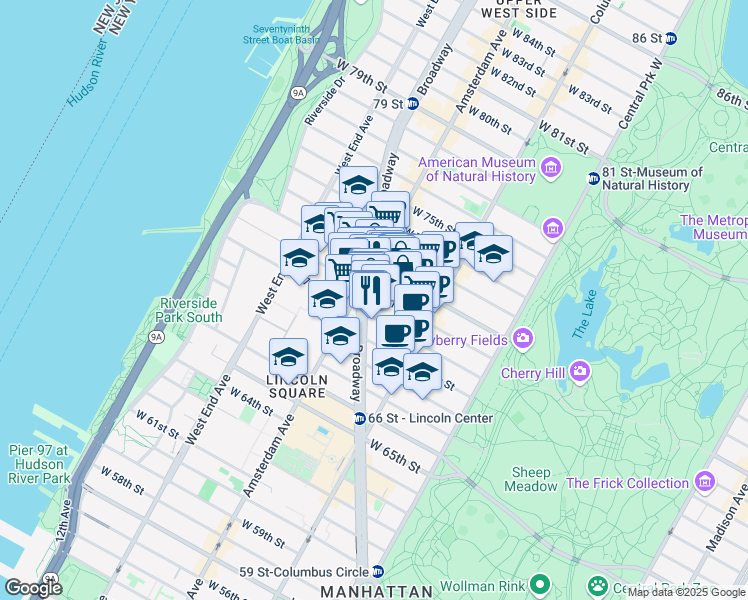 map of restaurants, bars, coffee shops, grocery stores, and more near in New York