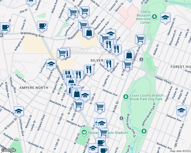 map of restaurants, bars, coffee shops, grocery stores, and more near 118 Heckel Street in Belleville