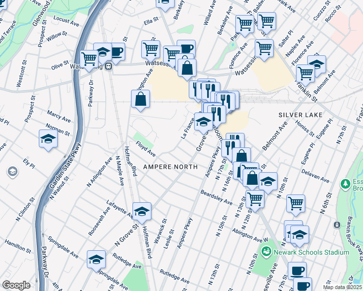 map of restaurants, bars, coffee shops, grocery stores, and more near 20 Elmwood Avenue in Bloomfield