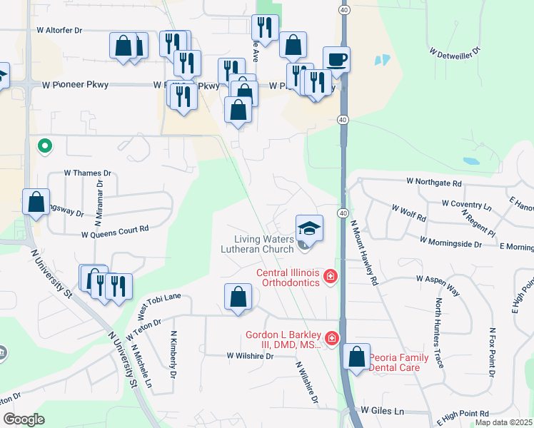 map of restaurants, bars, coffee shops, grocery stores, and more near 935 West Loire Court in Peoria