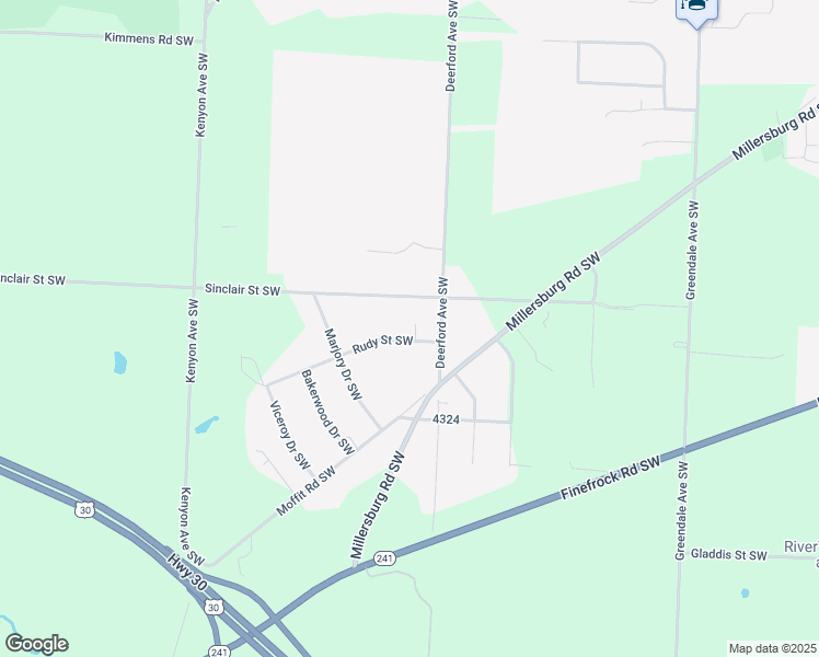 map of restaurants, bars, coffee shops, grocery stores, and more near 11783 Rudy Street Southwest in Massillon