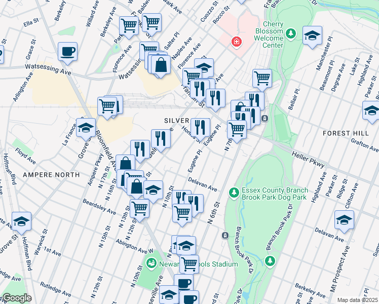 map of restaurants, bars, coffee shops, grocery stores, and more near 8 Lake Street in Belleville