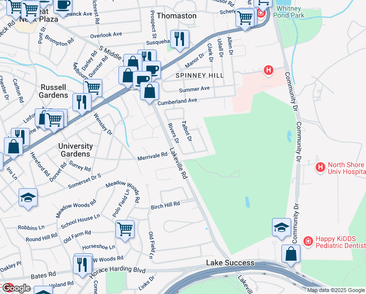 map of restaurants, bars, coffee shops, grocery stores, and more near 23 Rivers Drive in Great Neck
