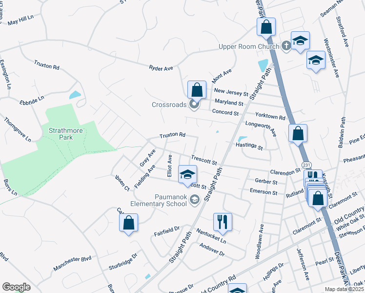 map of restaurants, bars, coffee shops, grocery stores, and more near 37 Trescott Street in Dix Hills