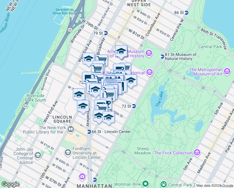 map of restaurants, bars, coffee shops, grocery stores, and more near in New York