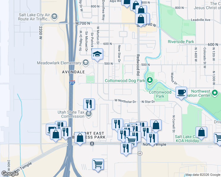 map of restaurants, bars, coffee shops, grocery stores, and more near 366 Star Crest Drive West in Salt Lake City