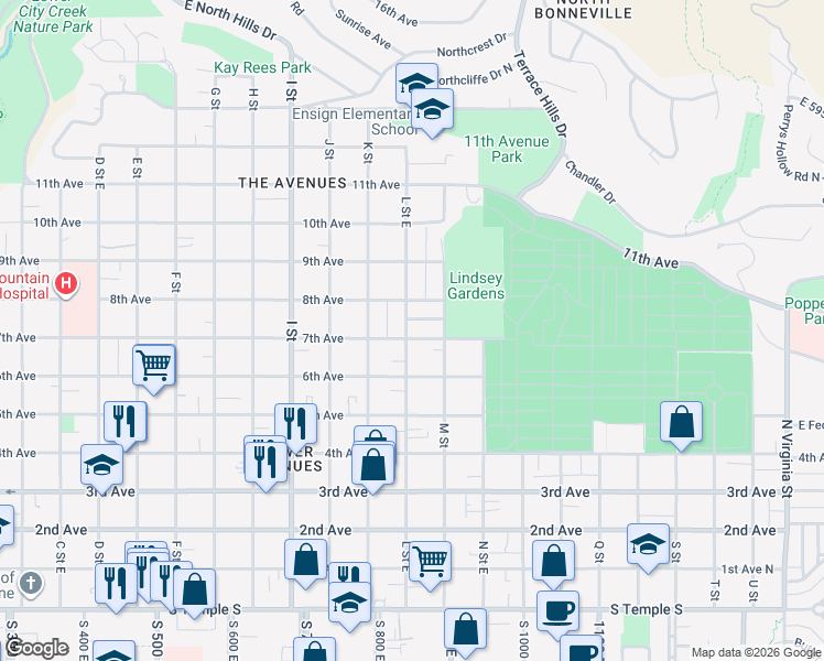 map of restaurants, bars, coffee shops, grocery stores, and more near 751 7th Avenue in Salt Lake City