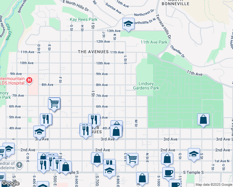 map of restaurants, bars, coffee shops, grocery stores, and more near 703 7th Avenue in Salt Lake City
