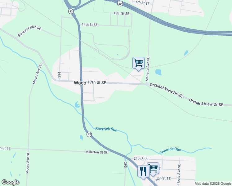 map of restaurants, bars, coffee shops, grocery stores, and more near 2500 17th Street Southeast in East Canton