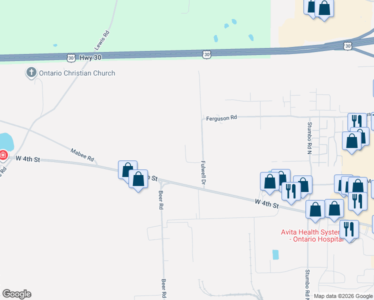 map of restaurants, bars, coffee shops, grocery stores, and more near 671 Yeager in Ontario