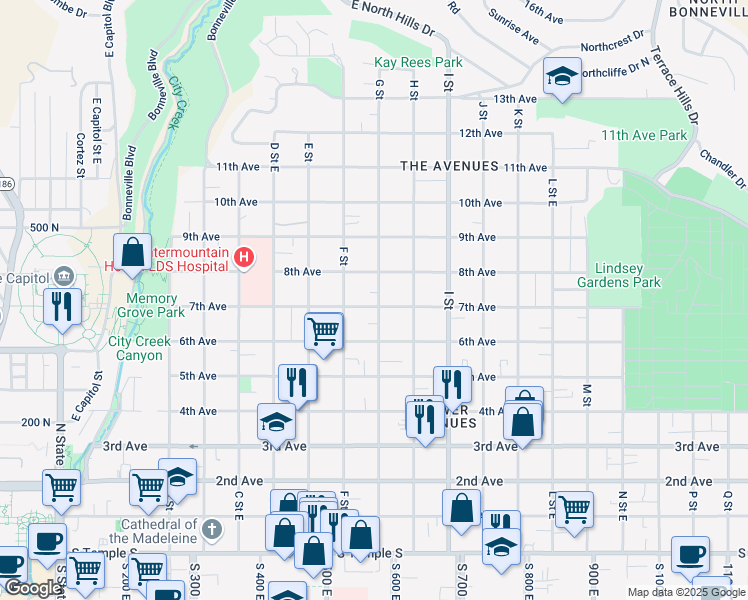 map of restaurants, bars, coffee shops, grocery stores, and more near 487 7th Avenue in Salt Lake City